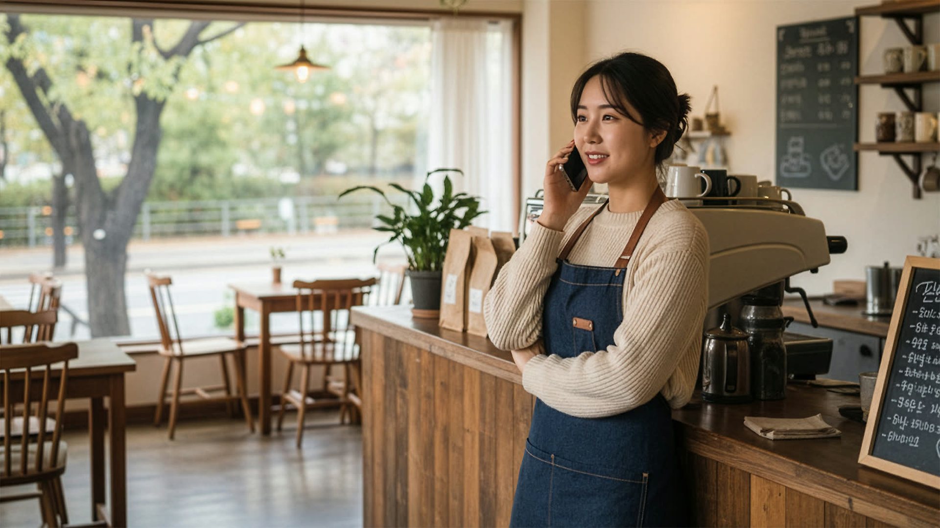 플리마켓 부스에서 20대 여성이 손님의 카드를 휴대용 단말기로 받으며 웃는 장면(연출 사진)