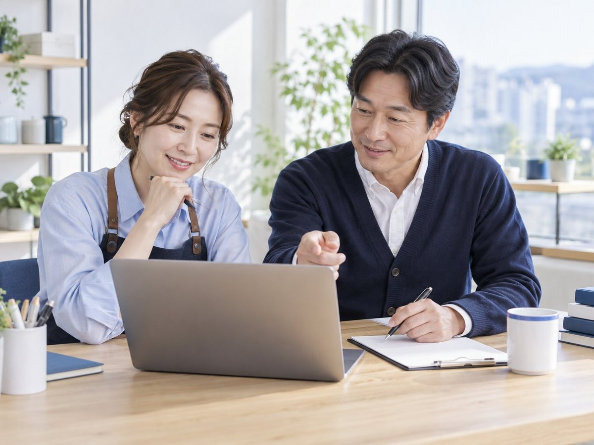 남녀가 노트북을 보며 상담하는 장면(연출 사진)
